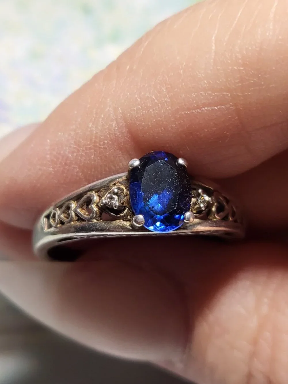 Vintage Blue Lab Sapphire CZ Sterling Silver Ring